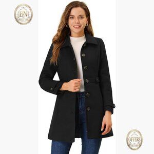 Polyester Pea Coat Overcoat with Pockets and Belted Cuffs